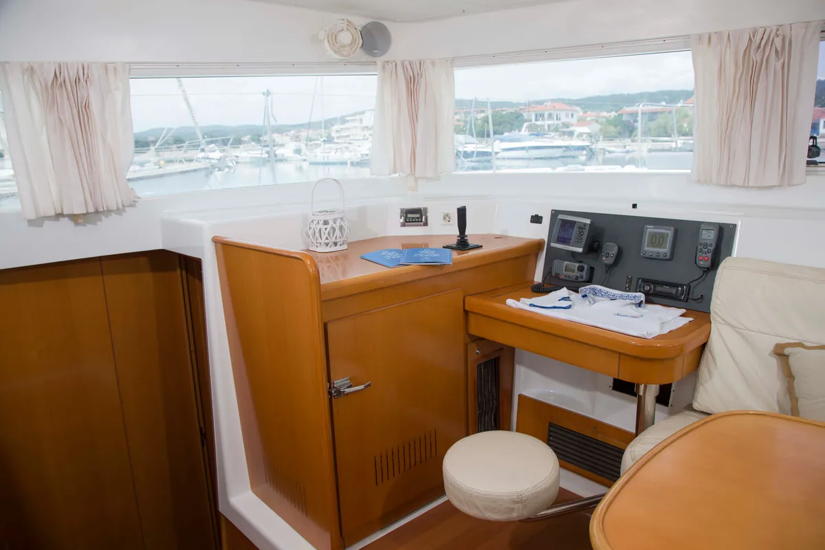 Dynamis, a Lagoon 420 catamaran at Sithonia, Greece