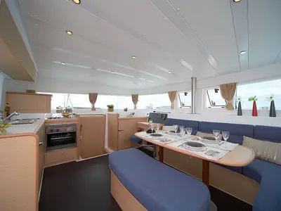 Galley of Dynamis, a Lagoon 420 catamaran at Sithonia, Greece