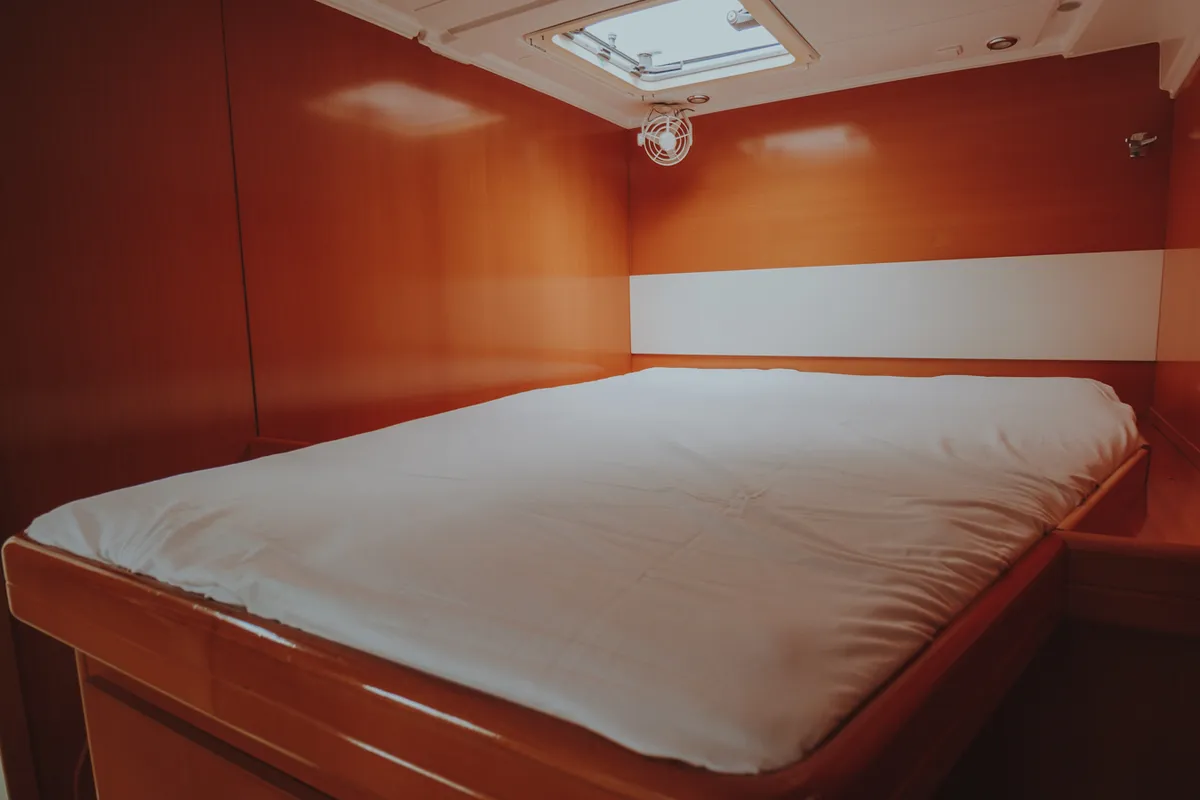 Cabin on Dynamis, a Lagoon 420 catamaran at Sithonia, Greece
