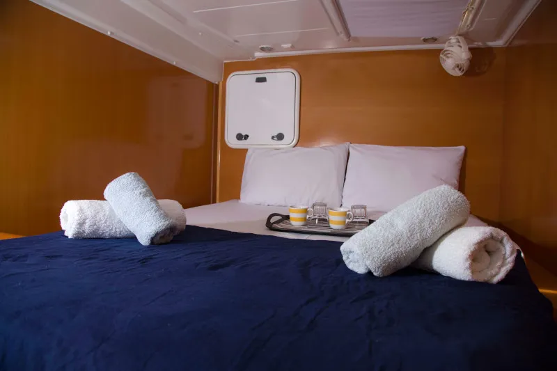 Dynamis, a Lagoon 420 catamaran at Sithonia, Greece