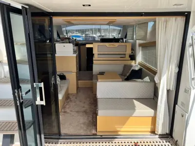 Salon of Minesa, a Galeon 420 Fly motor yacht at Punat, Croatia