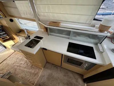 Galley of Minesa, a Galeon 420 Fly motor yacht at Punat, Croatia