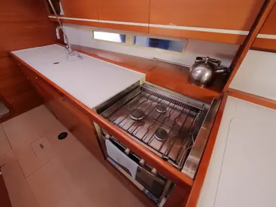 Galley of Pyrrha, a Dufour 445 Grand Large sailboat at Fethiye, Turkey