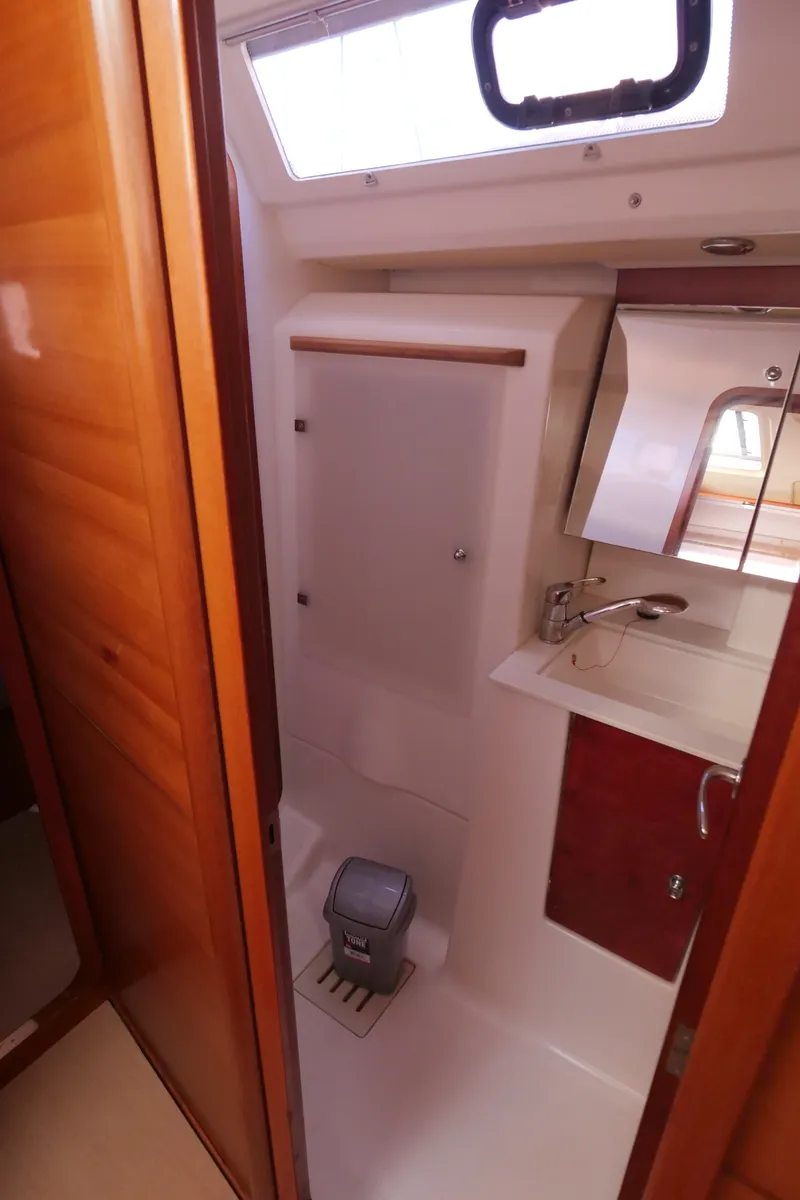 Head on Pyrrha, a Dufour 445 Grand Large sailboat at Fethiye, Turkey