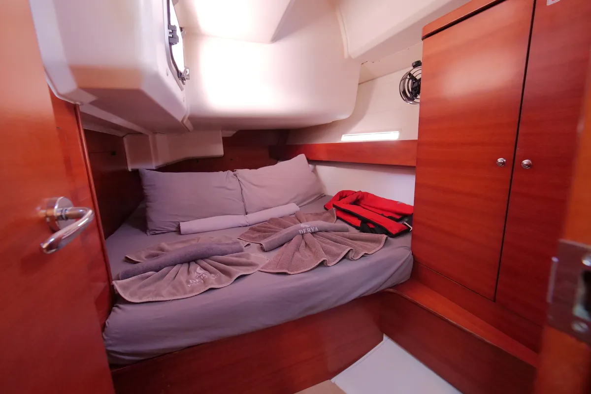 Cabin on Pyrrha, a Dufour 445 Grand Large sailboat at Fethiye, Turkey