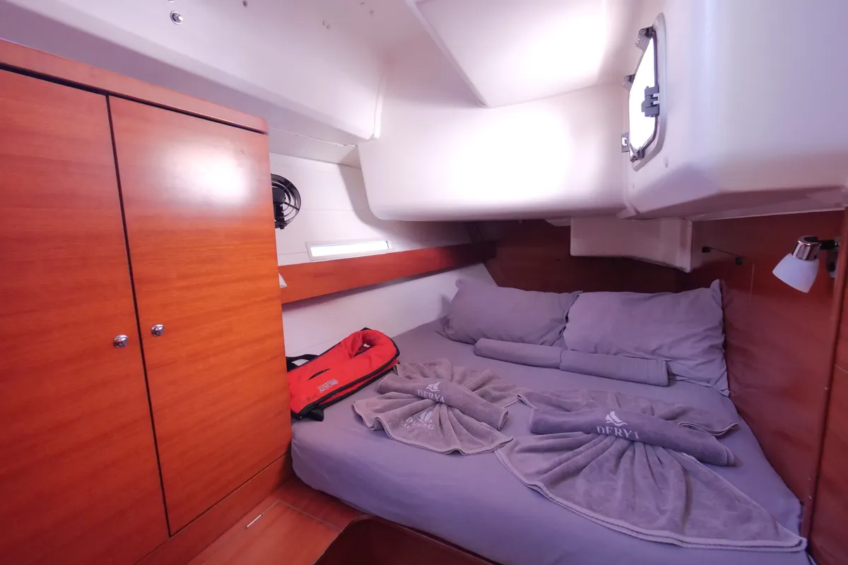 Cabin on Pyrrha, a Dufour 445 Grand Large sailboat at Fethiye, Turkey