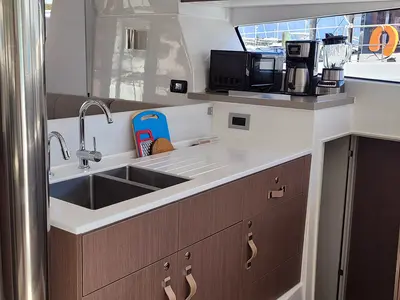 Galley of Seas the Day, a Bali 4.2 catamaran at Parham Town, British Virgin Islands