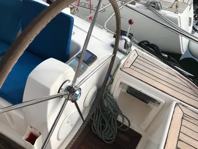 Cockpit of Alboran XXIV Cocomaluco, a Elan Impression 434 sailboat at es Jonquet, Spain