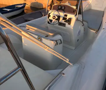 Cockpit of Black Fin, a Nuova Jolly Marine Black Fin RIB at Biograd na Moru, Croatia