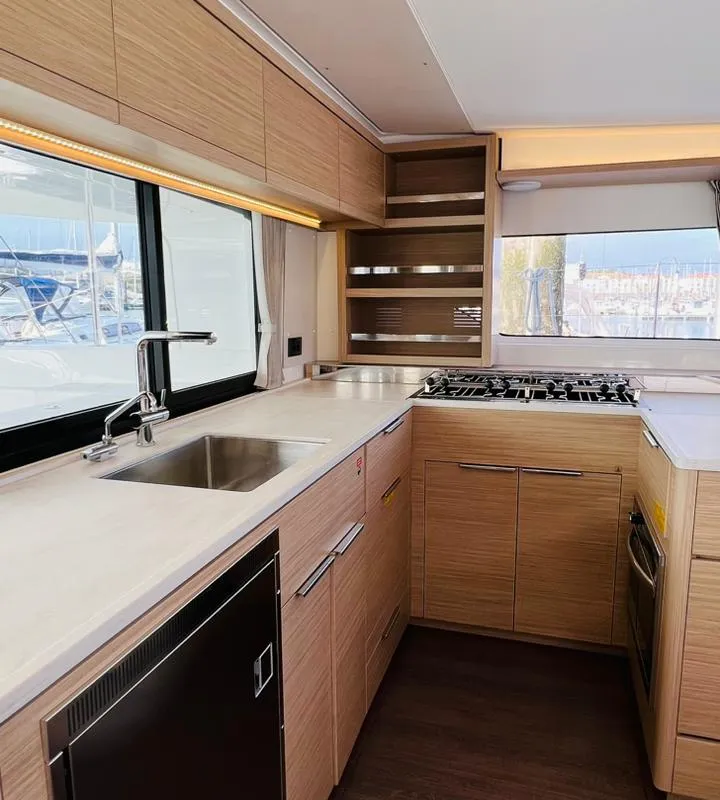 Galley of Zoey, a Lagoon 46 catamaran at Kontokali, Greece