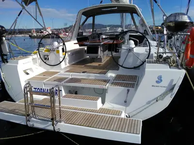 Cockpit of Tornafort, a Beneteau Oceanis 45 sailboat at Palamós, Spain