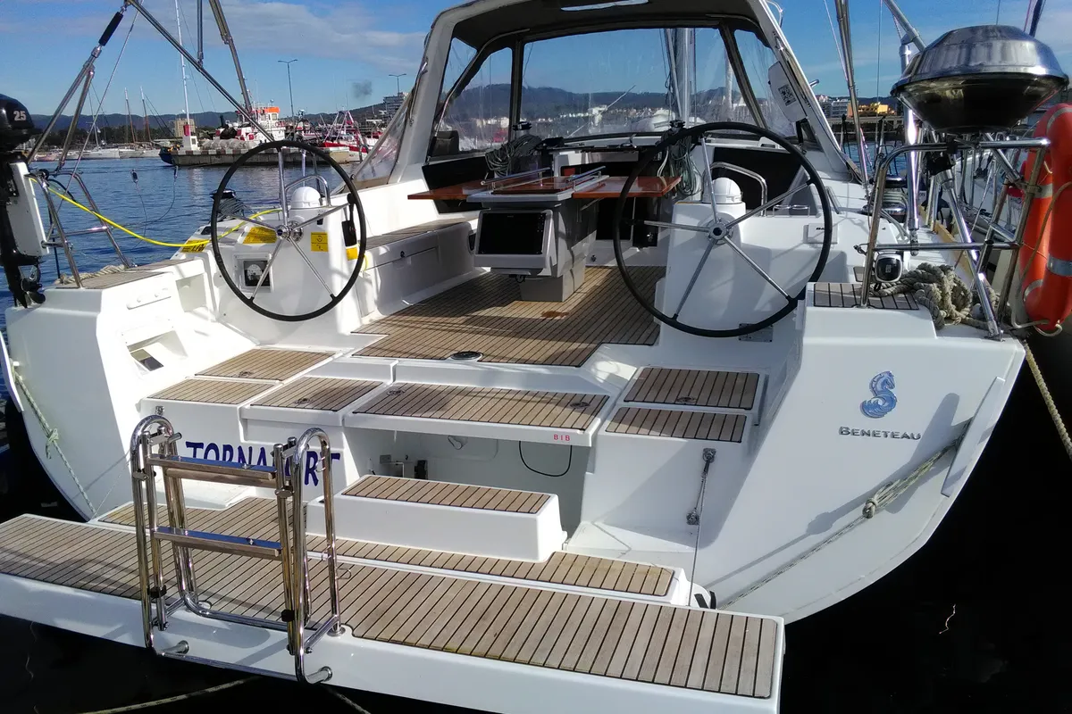 Cockpit of Tornafort, a Beneteau Oceanis 45 sailboat at Palamós, Spain