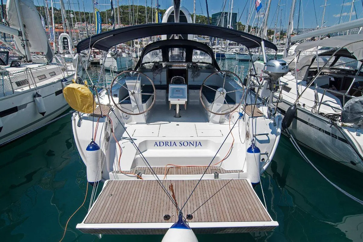 Exterior view of Adria Sonja, a Bavaria Cruiser 46 sailboat at Split, Croatia