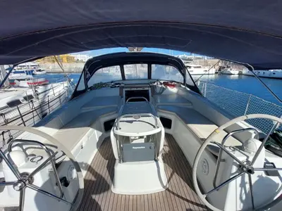 Cockpit of Madeleine, a Jeanneau 53 sailboat at San Miguel de Abona, Spain