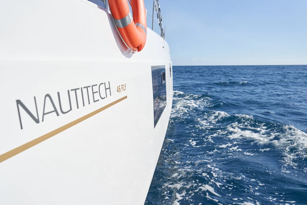Exterior view of Sea Spirit III, a Nautitech 46 Fly catamaran at Grande Rivière Noire VCA, Mauritius