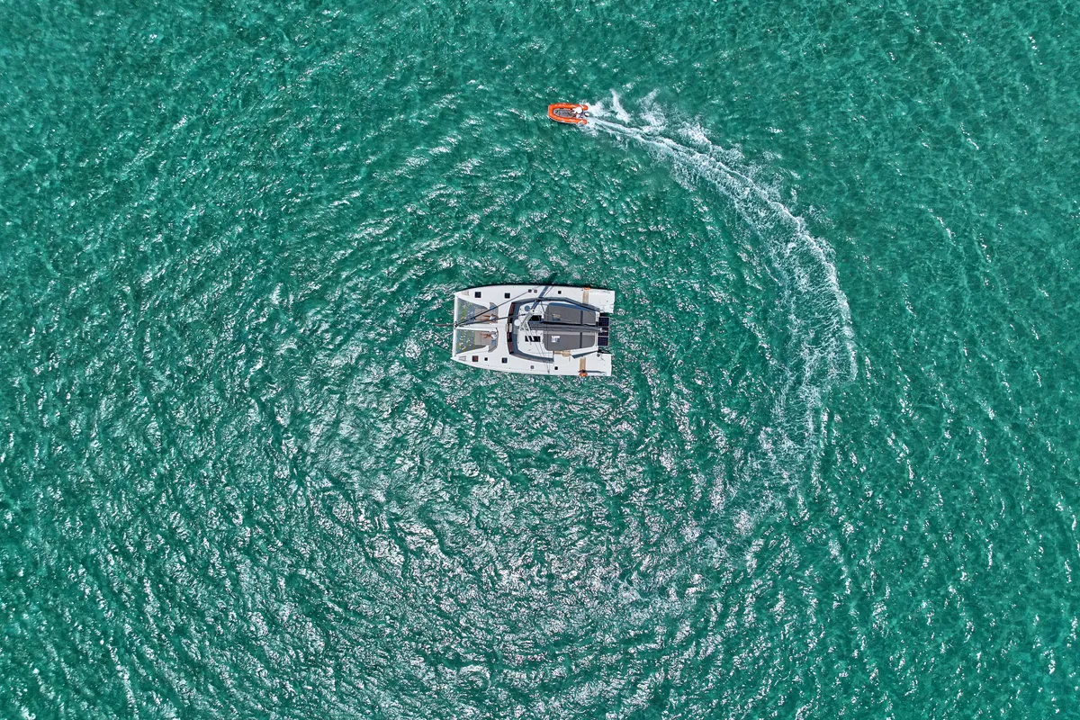 Exterior view of Sea Spirit III, a Nautitech 46 Fly catamaran at Grande Rivière Noire VCA, Mauritius