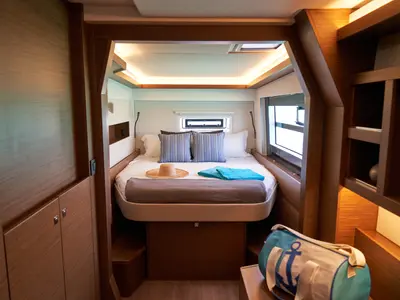Cabin on Sea Spirit III, a Nautitech 46 Fly catamaran at Grande Rivière Noire VCA, Mauritius
