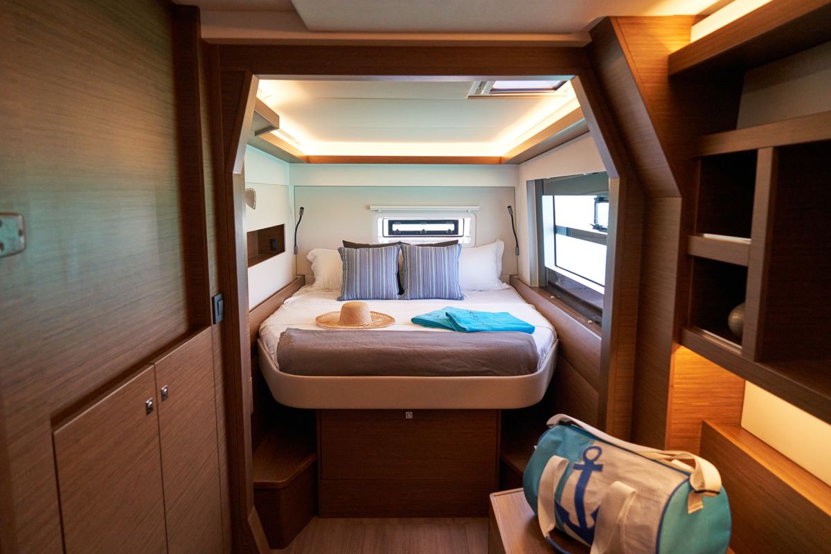 Cabin on Sea Spirit III, a Nautitech 46 Fly catamaran at Grande Rivière Noire VCA, Mauritius