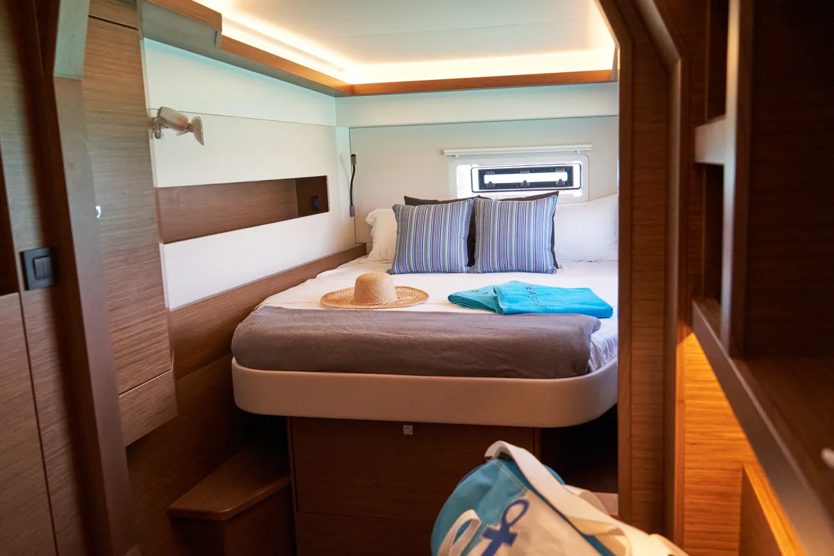 Cabin on Sea Spirit III, a Nautitech 46 Fly catamaran at Grande Rivière Noire VCA, Mauritius