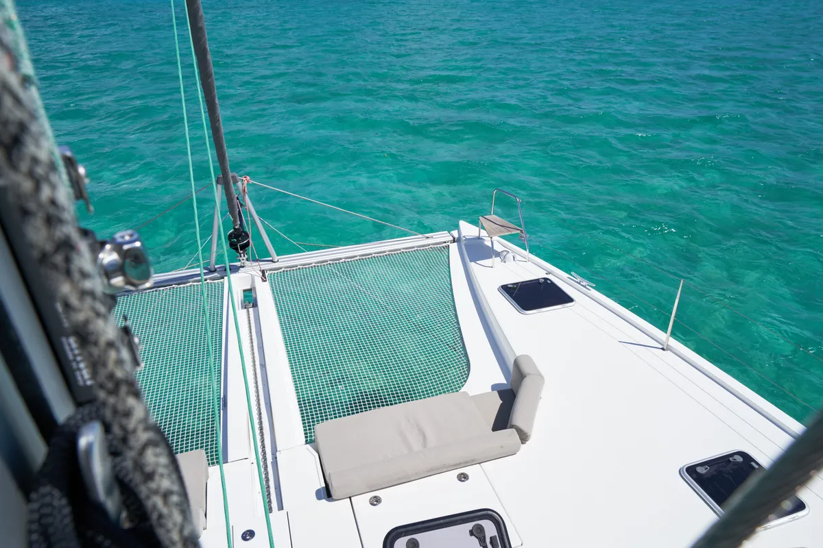 Deck of Sea Spirit III, a Nautitech 46 Fly catamaran at Grande Rivière Noire VCA, Mauritius