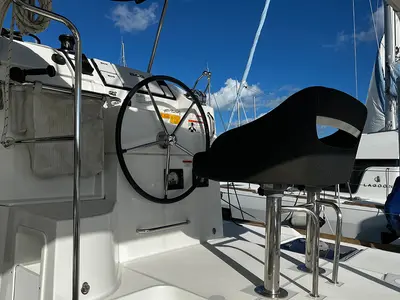 Cockpit of Lady Birgith, a Lagoon 40 catamaran at Parham Town, British Virgin Islands