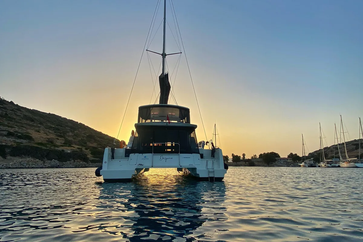 Exterior view of Despina, a Bali 4.6 catamaran at Fethiye, Turkey