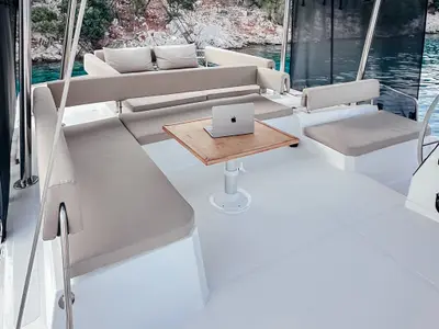 Deck of Despina, a Bali 4.6 catamaran at Fethiye, Turkey