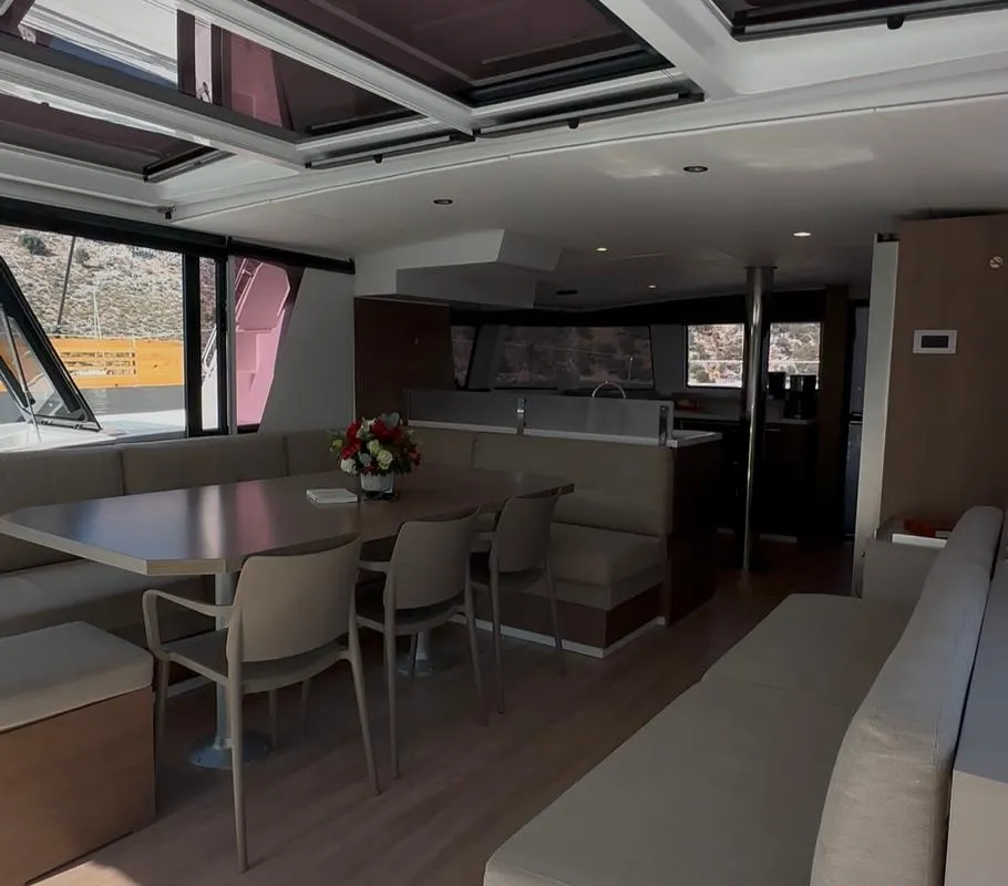 Salon of Despina, a Bali 4.6 catamaran at Fethiye, Turkey