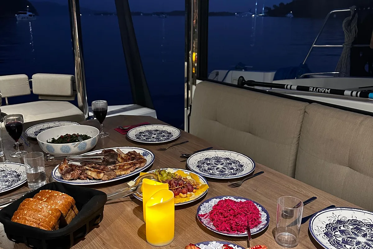 Deck of Despina, a Bali 4.6 catamaran at Fethiye, Turkey