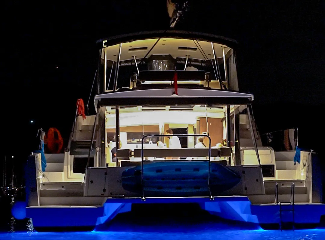 Exterior view of Despina, a Bali 4.6 catamaran at Fethiye, Turkey