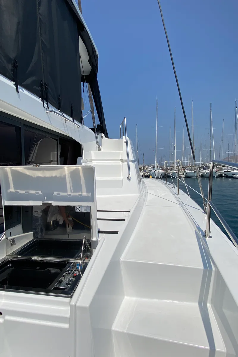 Deck of Despina, a Bali 4.6 catamaran at Fethiye, Turkey