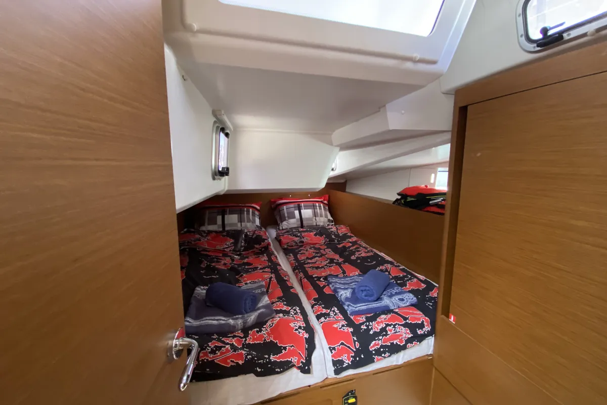 Cabin on Jeanneau Sun Odyssey 490, a sailboat at Fethiye, Turkey