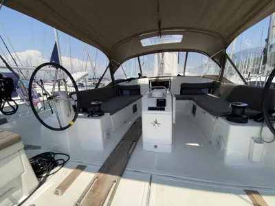 Cockpit of Jeanneau Sun Odyssey 490, a sailboat at Fethiye, Turkey