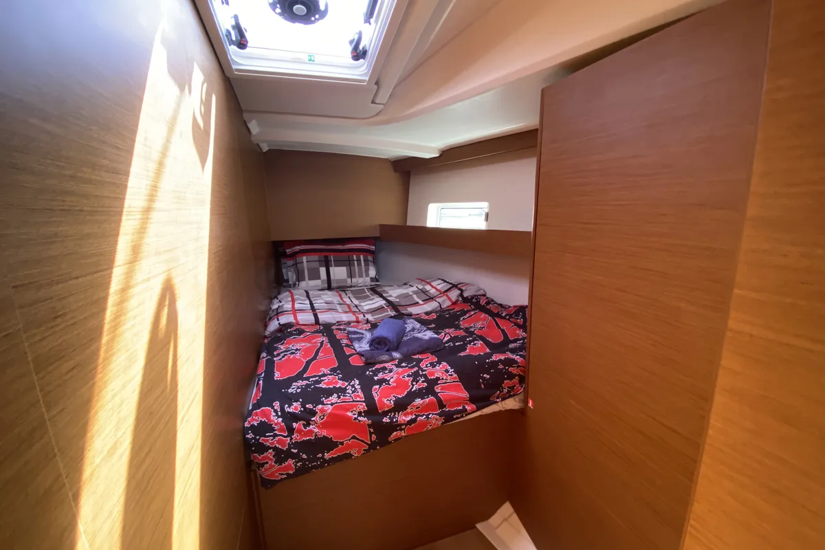 Cabin on Jeanneau Sun Odyssey 490, a sailboat at Fethiye, Turkey
