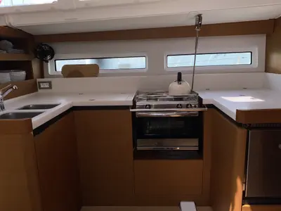 Galley of Jeanneau Sun Odyssey 490, a sailboat at Fethiye, Turkey