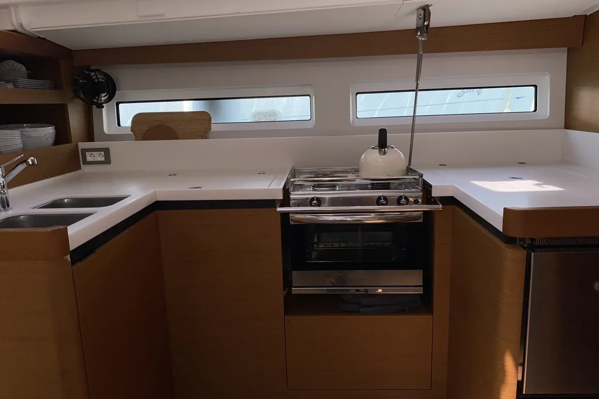 Galley of Jeanneau Sun Odyssey 490, a sailboat at Fethiye, Turkey