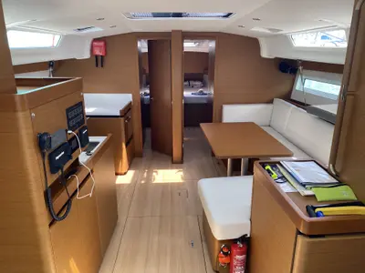 Salon of Jeanneau Sun Odyssey 490, a sailboat at Fethiye, Turkey