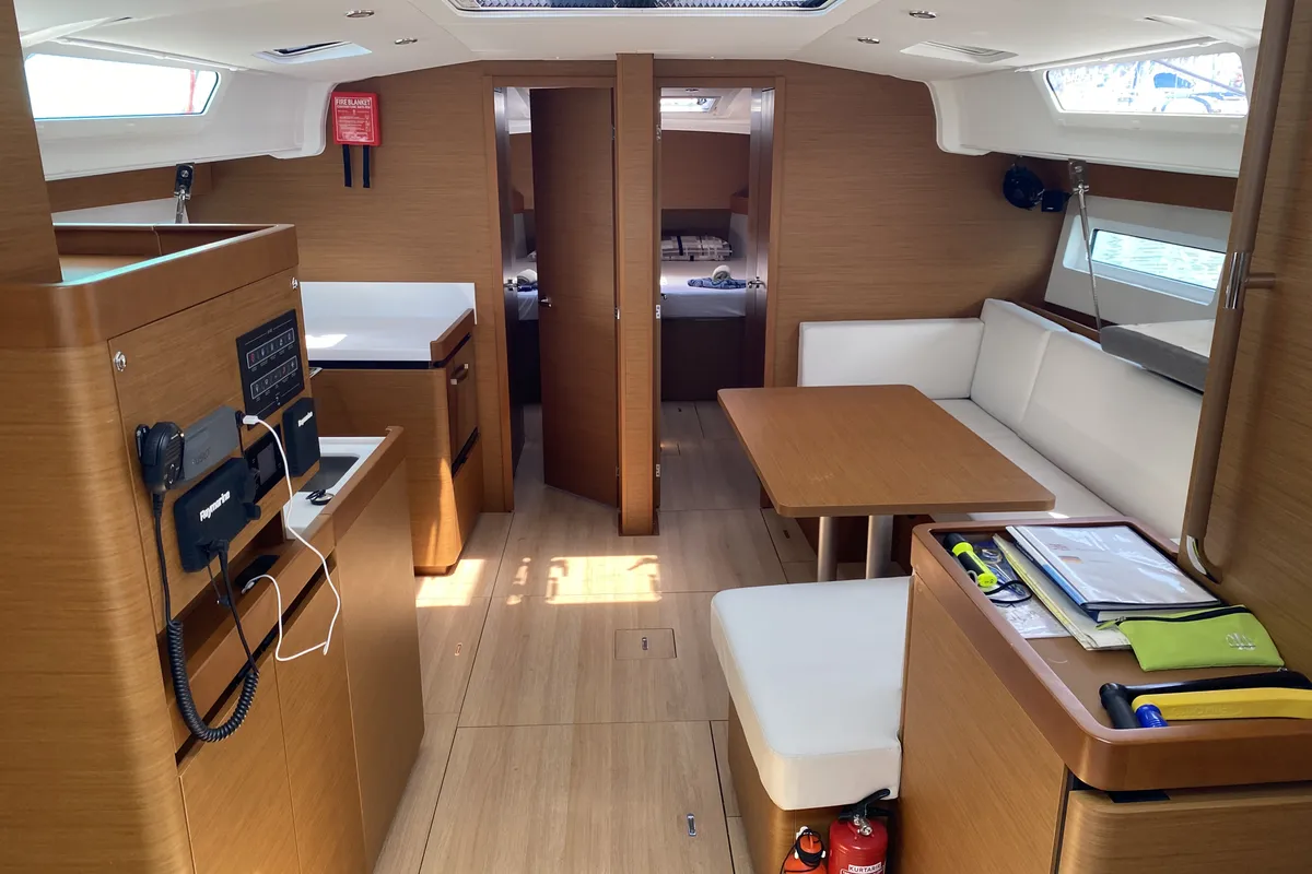 Salon of Jeanneau Sun Odyssey 490, a sailboat at Fethiye, Turkey