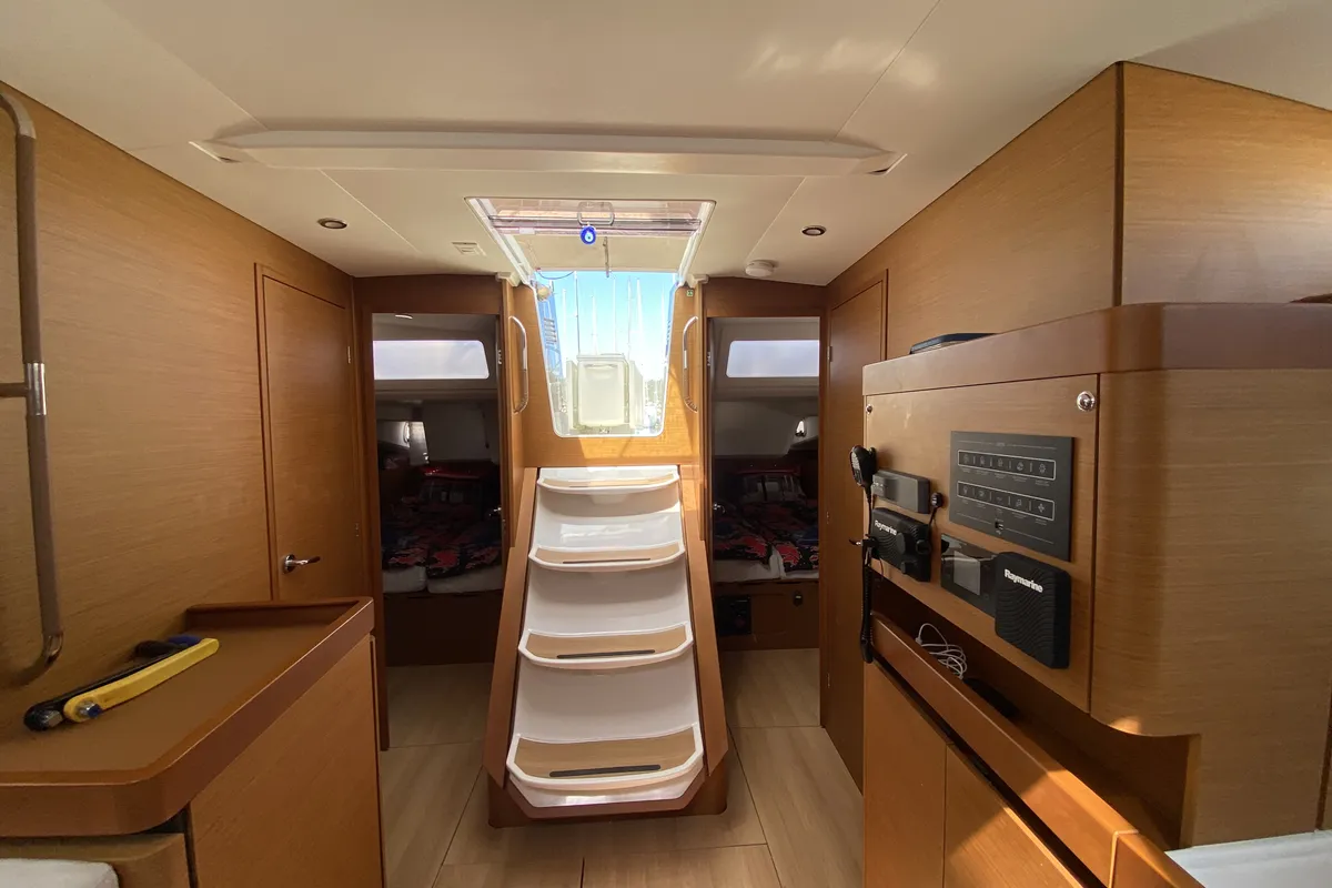 Salon of Jeanneau Sun Odyssey 490, a sailboat at Fethiye, Turkey