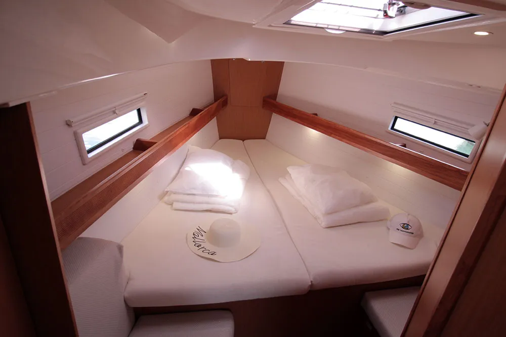 Cabin on Tesoro, a Bavaria Cruiser 40 sailboat at Llucmajor, Spain