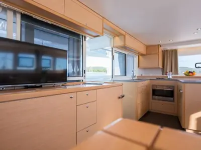 Galley of Alba Mouse, a Lagoon 450 Fly catamaran at Grad Ploče, Croatia