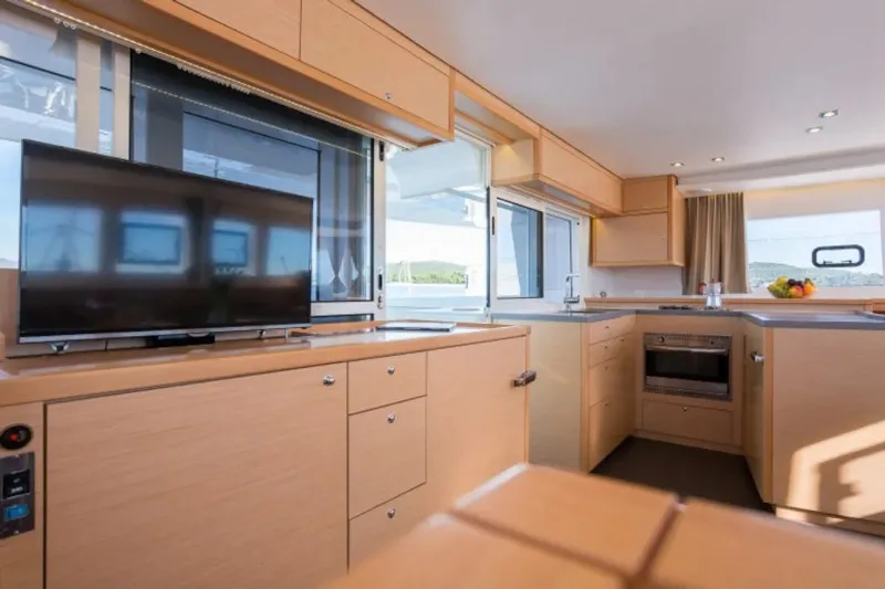 Galley of Alba Mouse, a Lagoon 450 Fly catamaran at Grad Ploče, Croatia