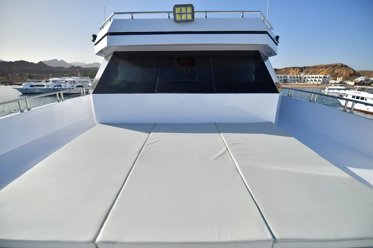 Deck of Comfort cabin upper deck 1, a Gulet Luxury Motor Yacht motorboat at Sharm El Sheikh, Egypt