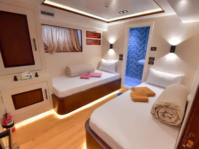 Cabin on Comfort cabin upper deck 1, a Gulet Luxury Motor Yacht motorboat at Sharm El Sheikh, Egypt