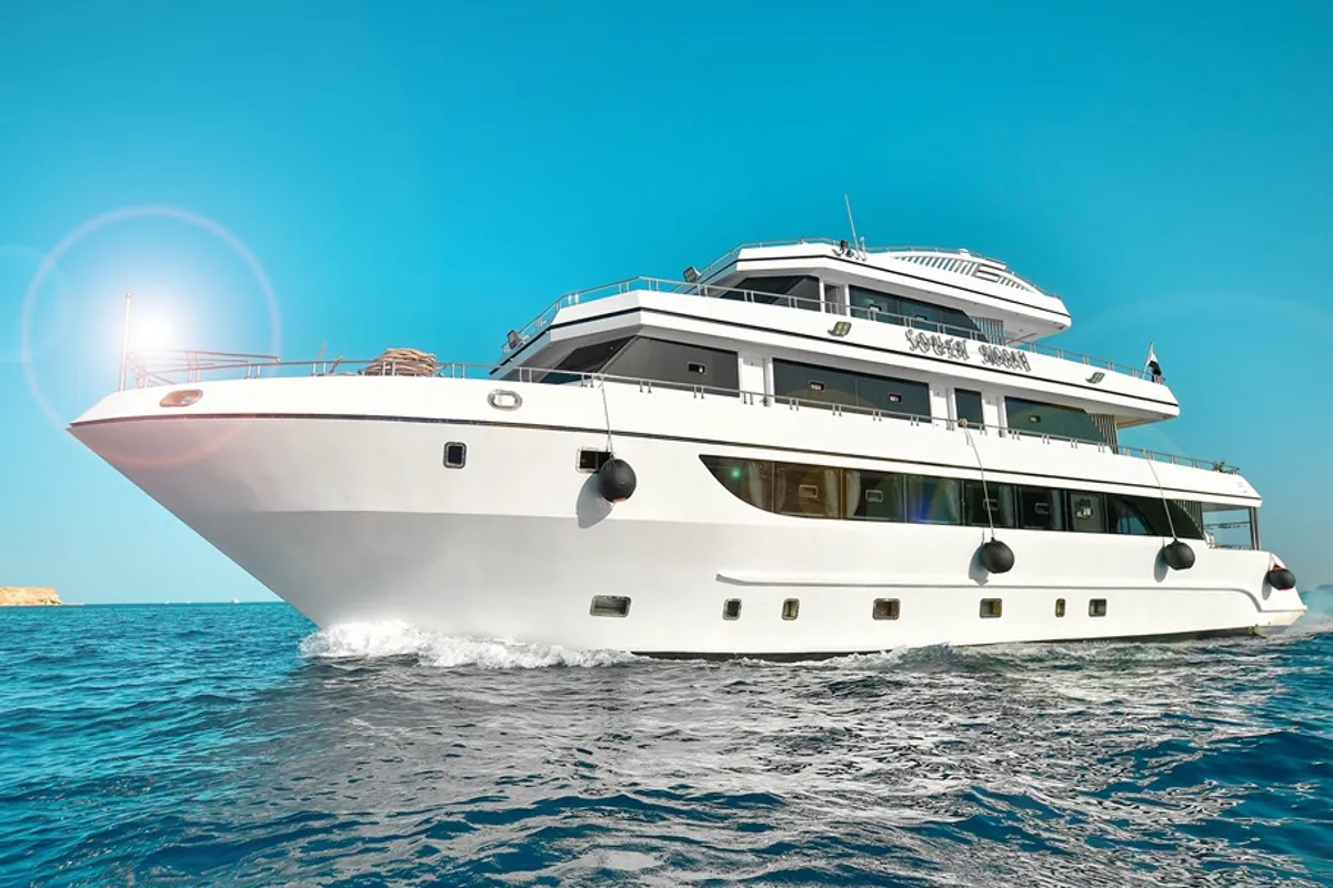 Exterior view of Comfort cabin upper deck 1, a Gulet Luxury Motor Yacht motorboat at Sharm El Sheikh, Egypt
