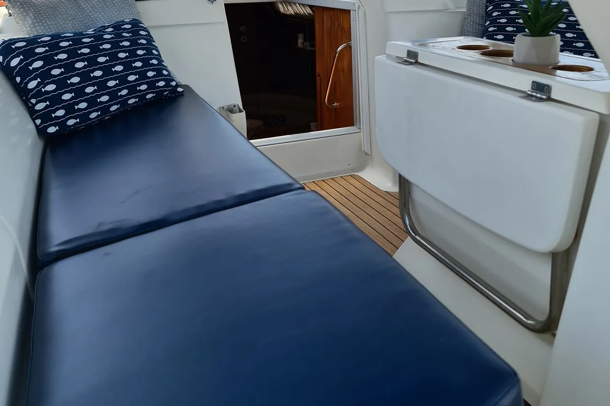 Deck of Chimera, a Bavaria 42 sailboat at Kavala, Greece