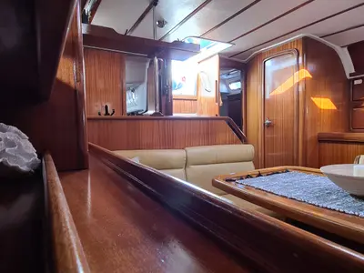 Salon of Chimera, a Bavaria 42 sailboat at Kavala, Greece