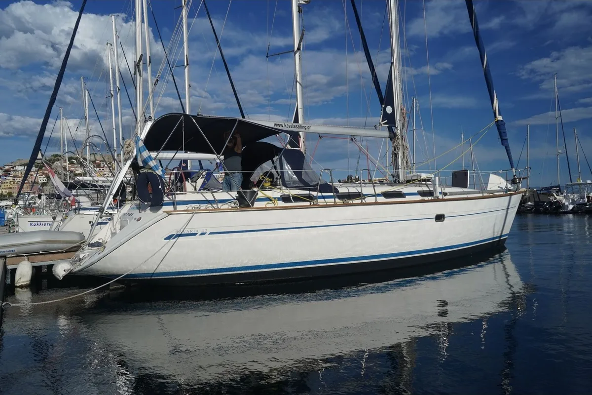 Exterior view of Chimera, a Bavaria 42 sailboat at Kavala, Greece
