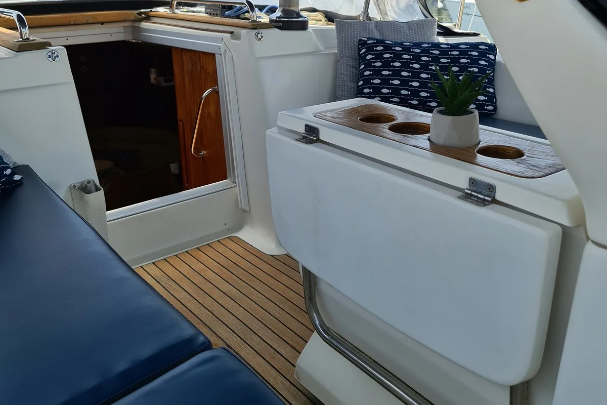 Deck of Chimera, a Bavaria 42 sailboat at Kavala, Greece
