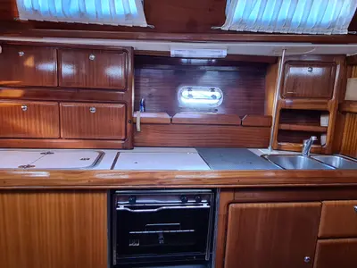 Galley of Chimera, a Bavaria 42 sailboat at Kavala, Greece